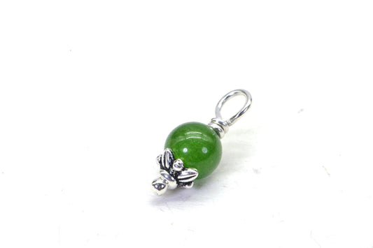 Apple Green Jade Sterling Silver Pendant, 6mm Round Charm