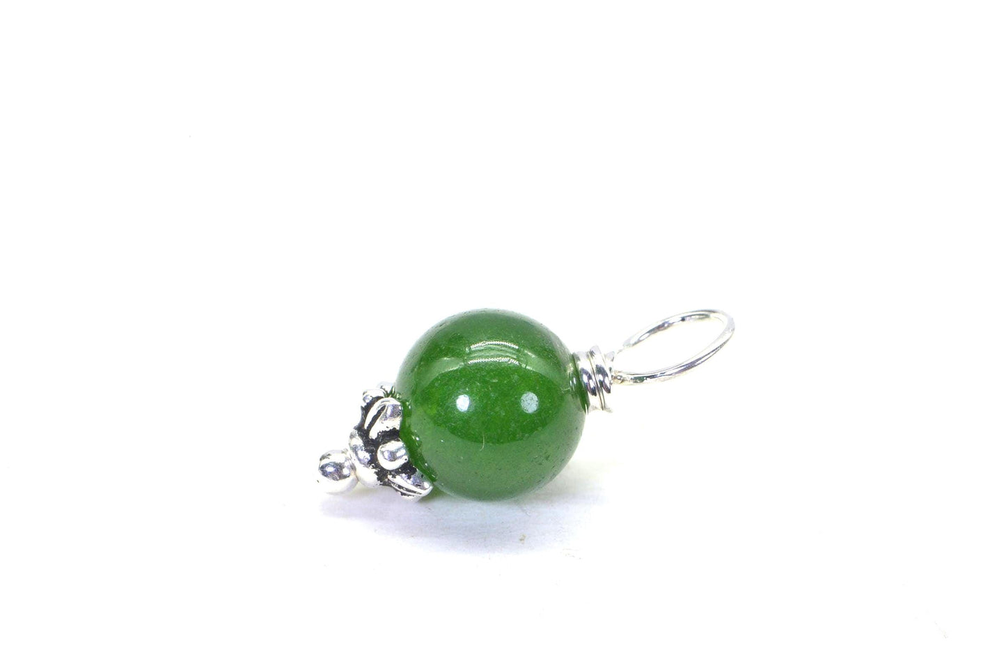 Apple Green Jade Sterling Silver Pendant, 6mm Round Charm