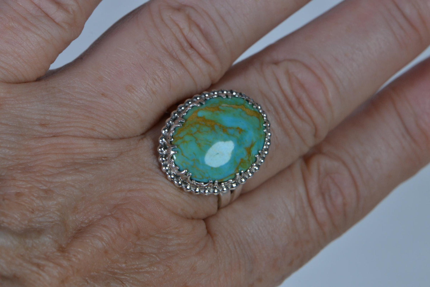 Kingman Turquoise Sterling Silver Ring: Oval Bezel Statement Ring
