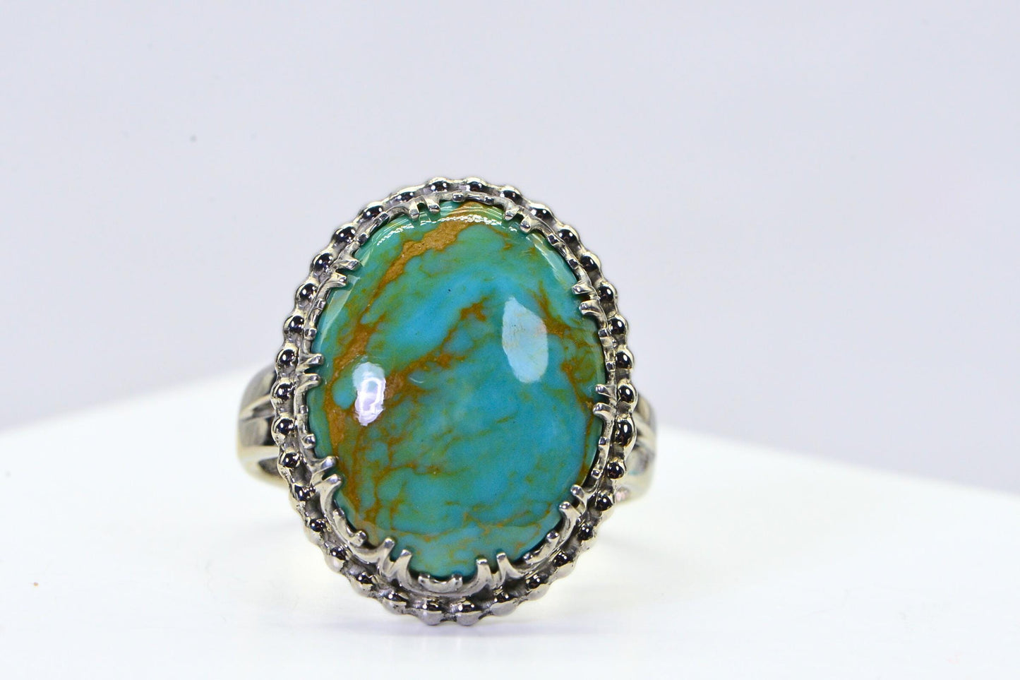 Kingman Turquoise Sterling Silver Ring: Oval Bezel Statement Ring