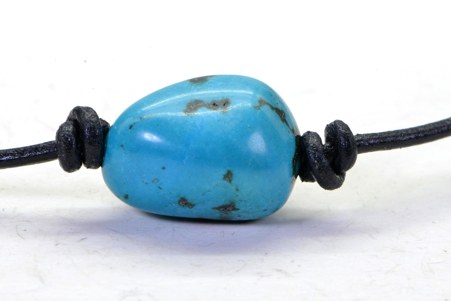 Blue Turquoise Pendant Necklace: Sterling Silver Clasp, Leather Cord