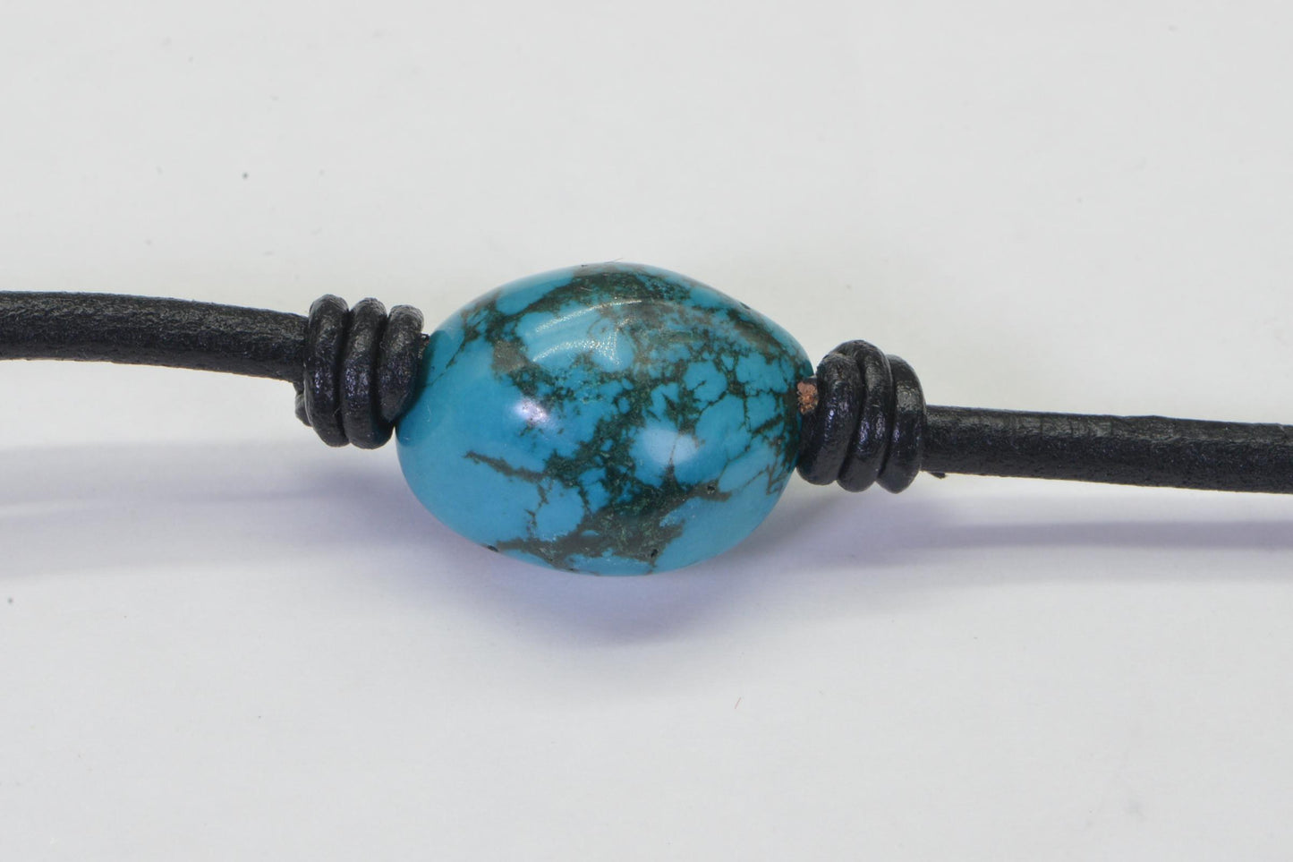 Turquoise Pendant Necklace, Sterling Silver Clasp, Black Leather Cord