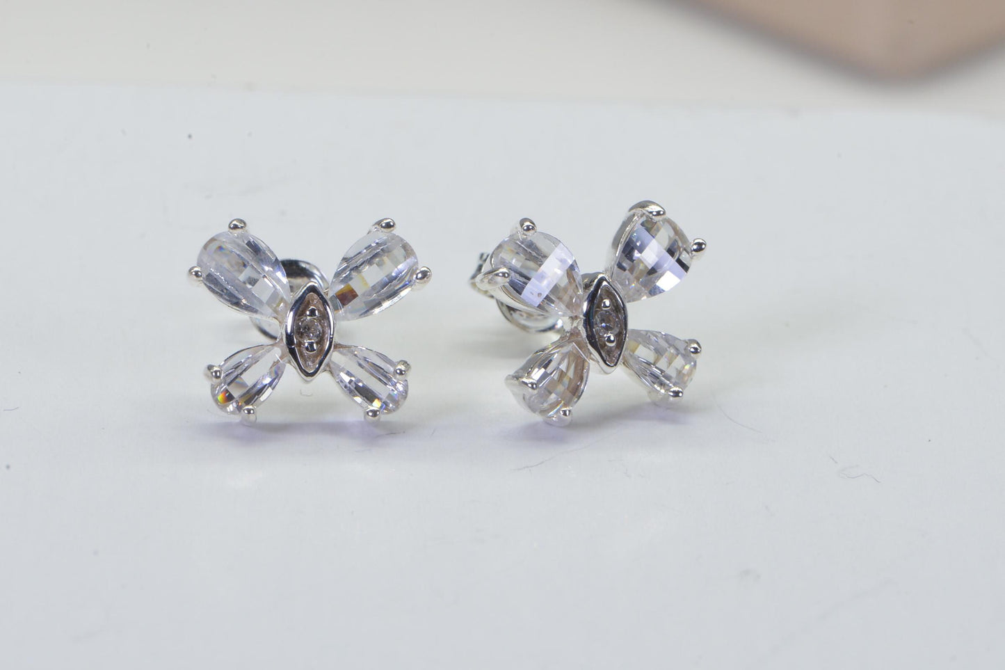 Simulated Diamond Butterfly Studs 14K White Gold Over Sterling Silver Gift For Daughter