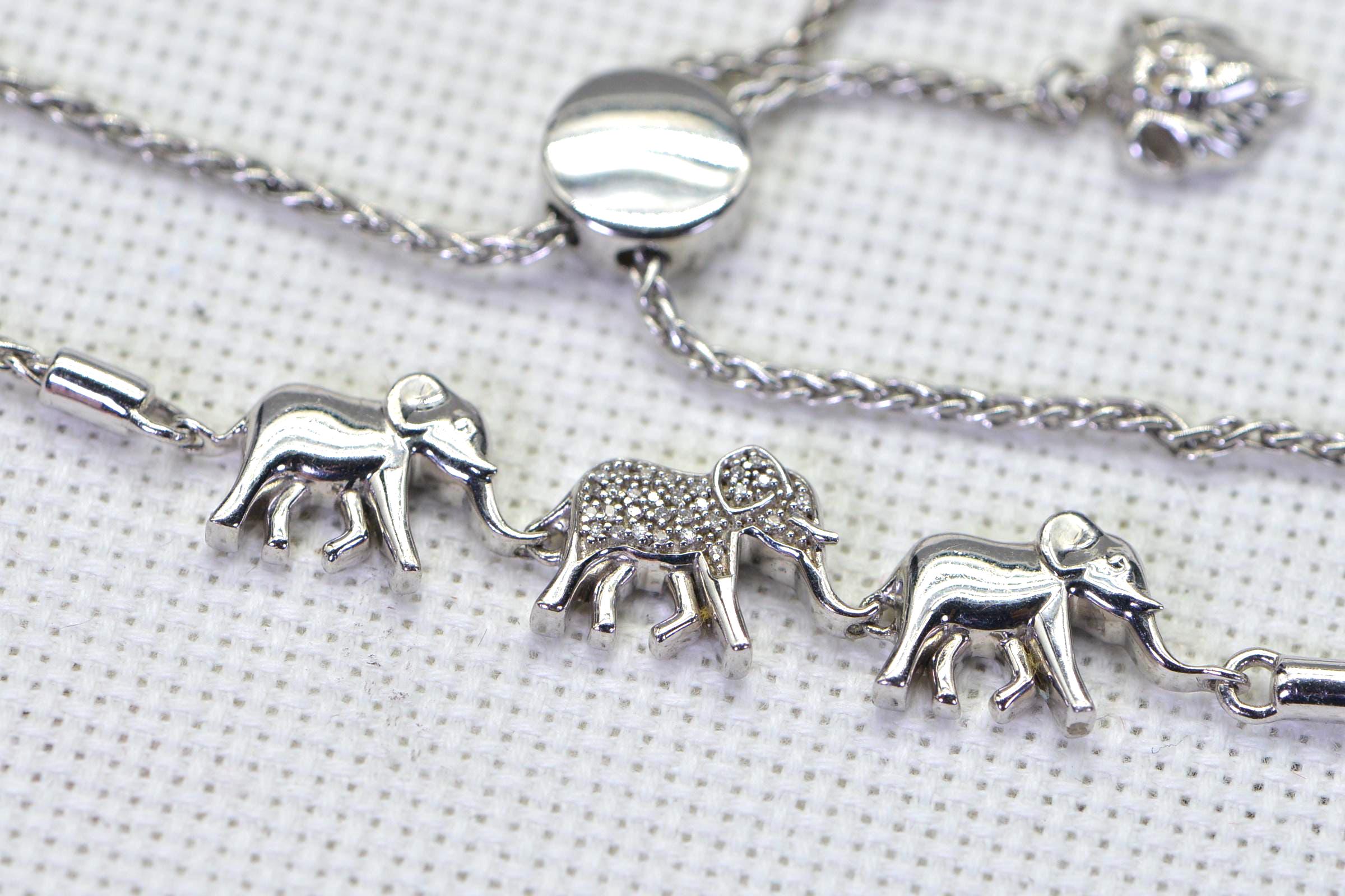 Real Diamonds Elephant bracelet 14K white Gold sterling silver Three figure animal bracelet Vintage Disney Jewelry Collection
