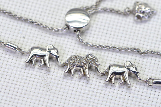 Real Diamonds Elephant bracelet 14K white Gold sterling silver Three figure animal bracelet Vintage Disney Jewelry Collection