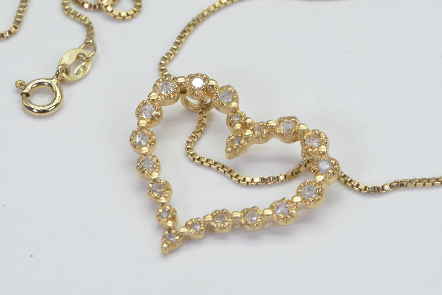 14K Gold Genuine Diamond Heart Pendant Necklace  Round Shape Diamond