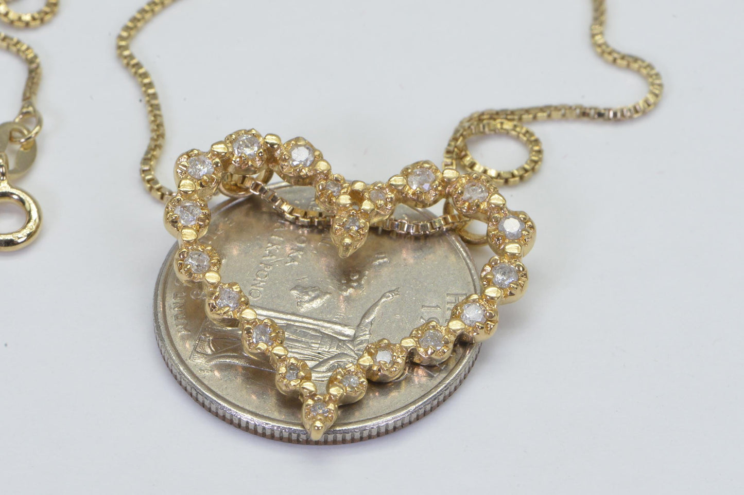 14K Gold Genuine Diamond Heart Pendant Necklace  Round Shape Diamond