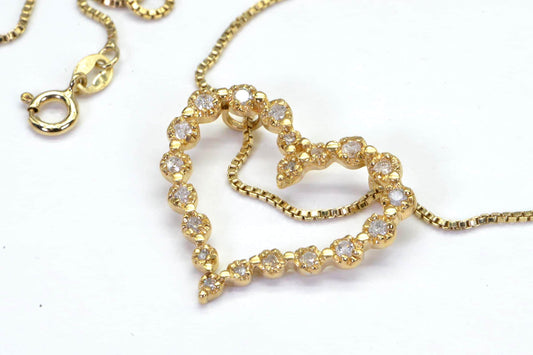 14K Gold Genuine Diamond Heart Pendant Necklace  Round Shape Diamond