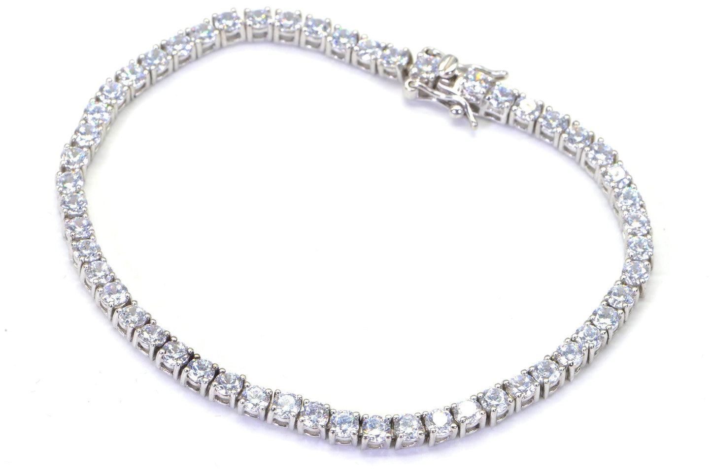 Simulated Diamond Tennis Bracelet: 14K Gold Over Sterling Silver, 7 inch