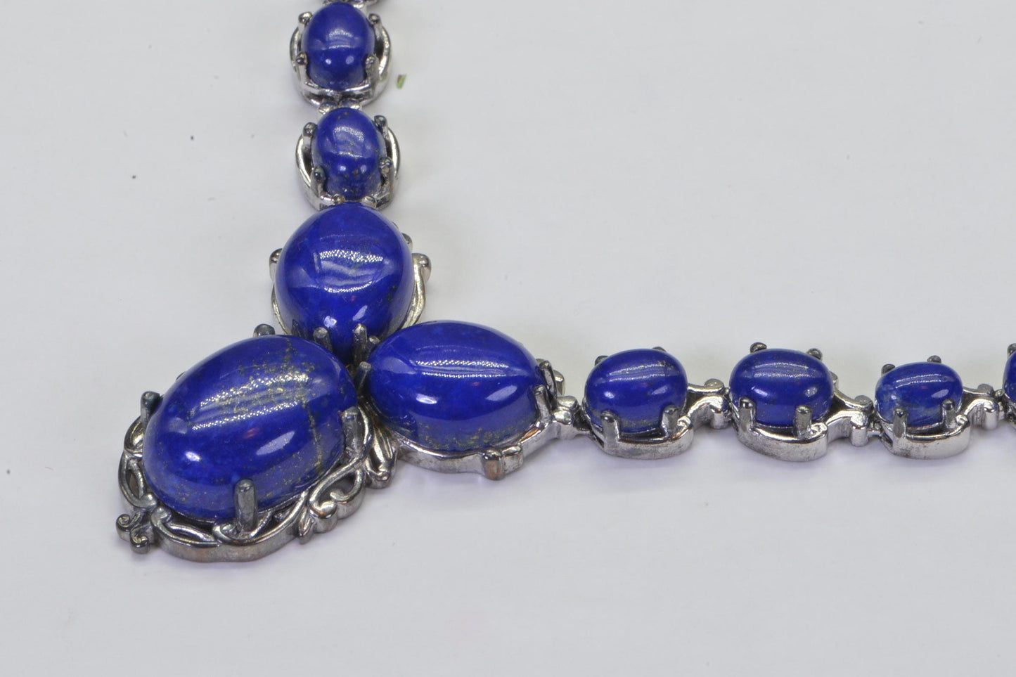 Lapis Lazuli Statement Necklace: 14K White Gold over Sterling Silver