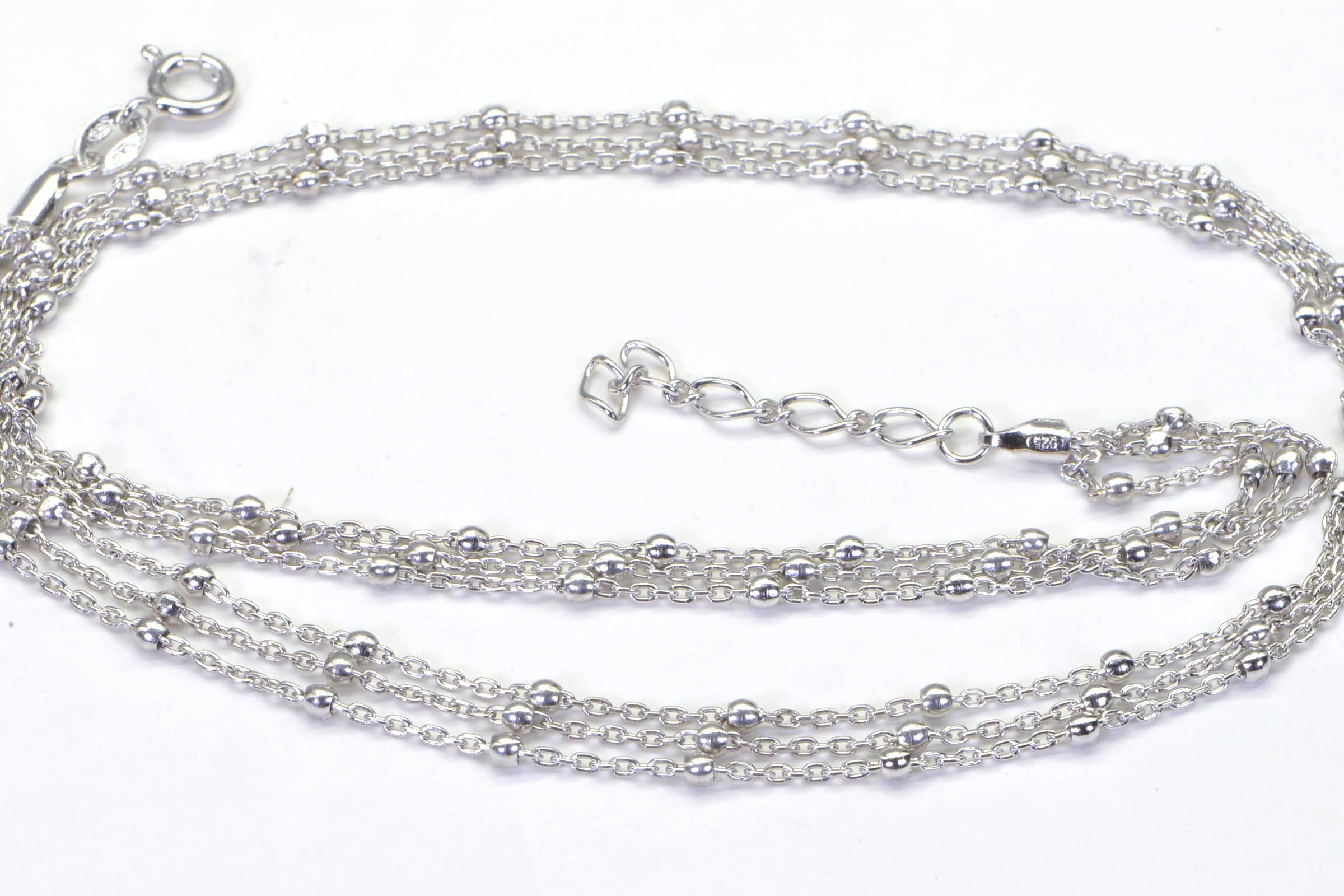 Triple Strand Layered Cable Chain Necklace Sterling Silver Rhodium Finish Choker 16 inches