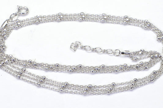 Triple Strand Layered Cable Chain Necklace Sterling Silver Rhodium Finish Choker 16 inches