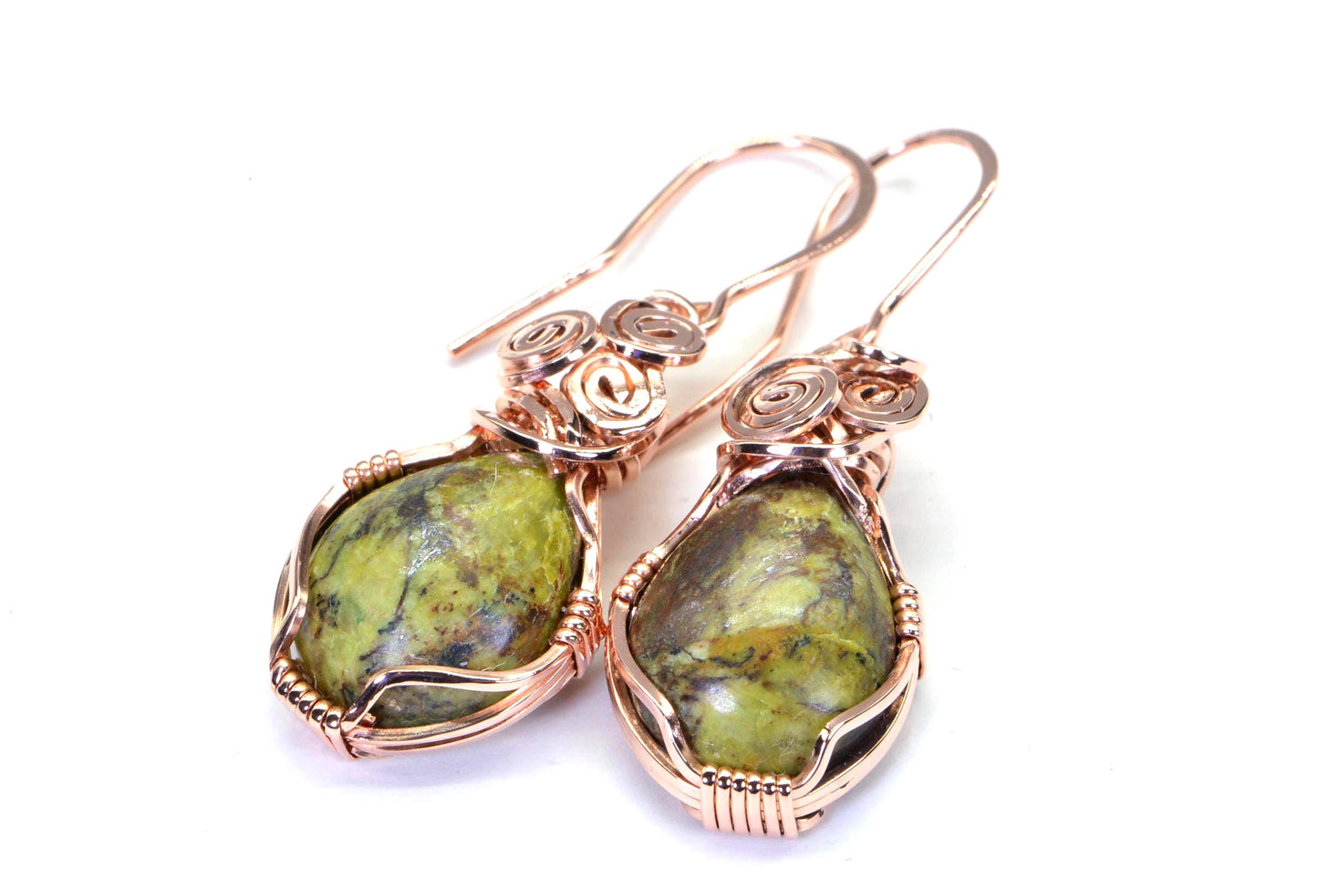 Gaspeite Copper Earrings: Natural Australian Stone, Healing Jewelry