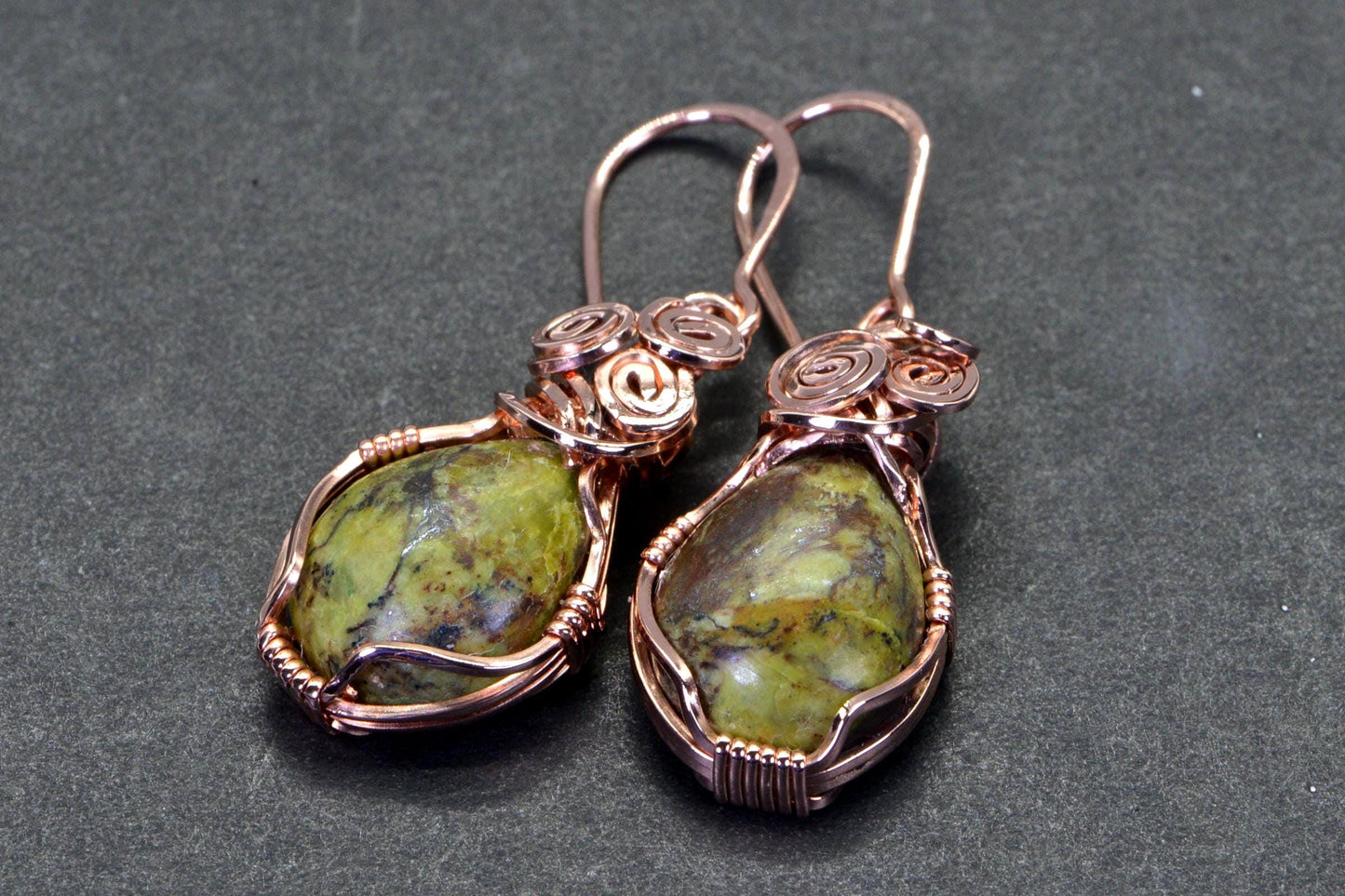 Gaspeite Copper Earrings: Natural Australian Stone, Healing Jewelry
