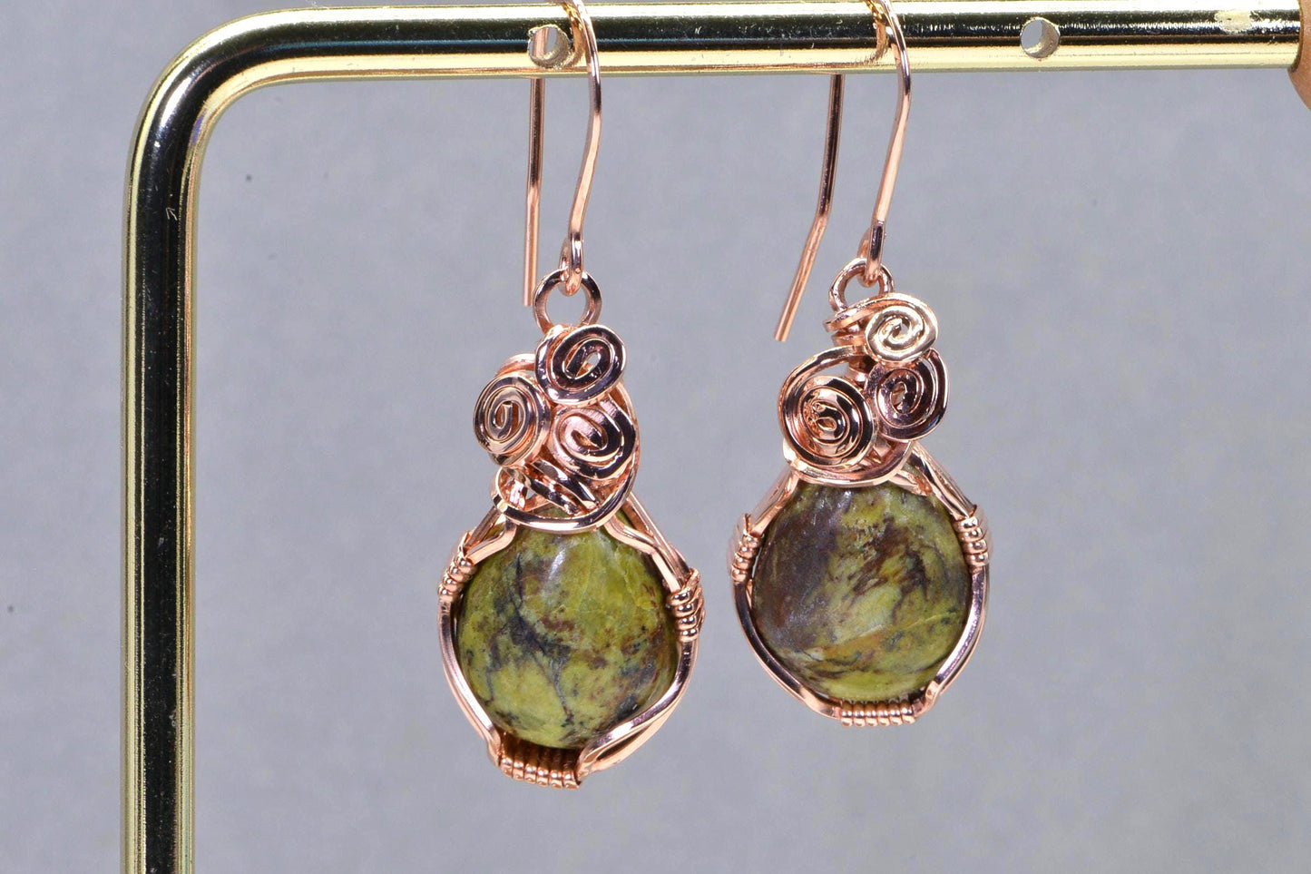 Gaspeite Copper Earrings: Natural Australian Stone, Healing Jewelry