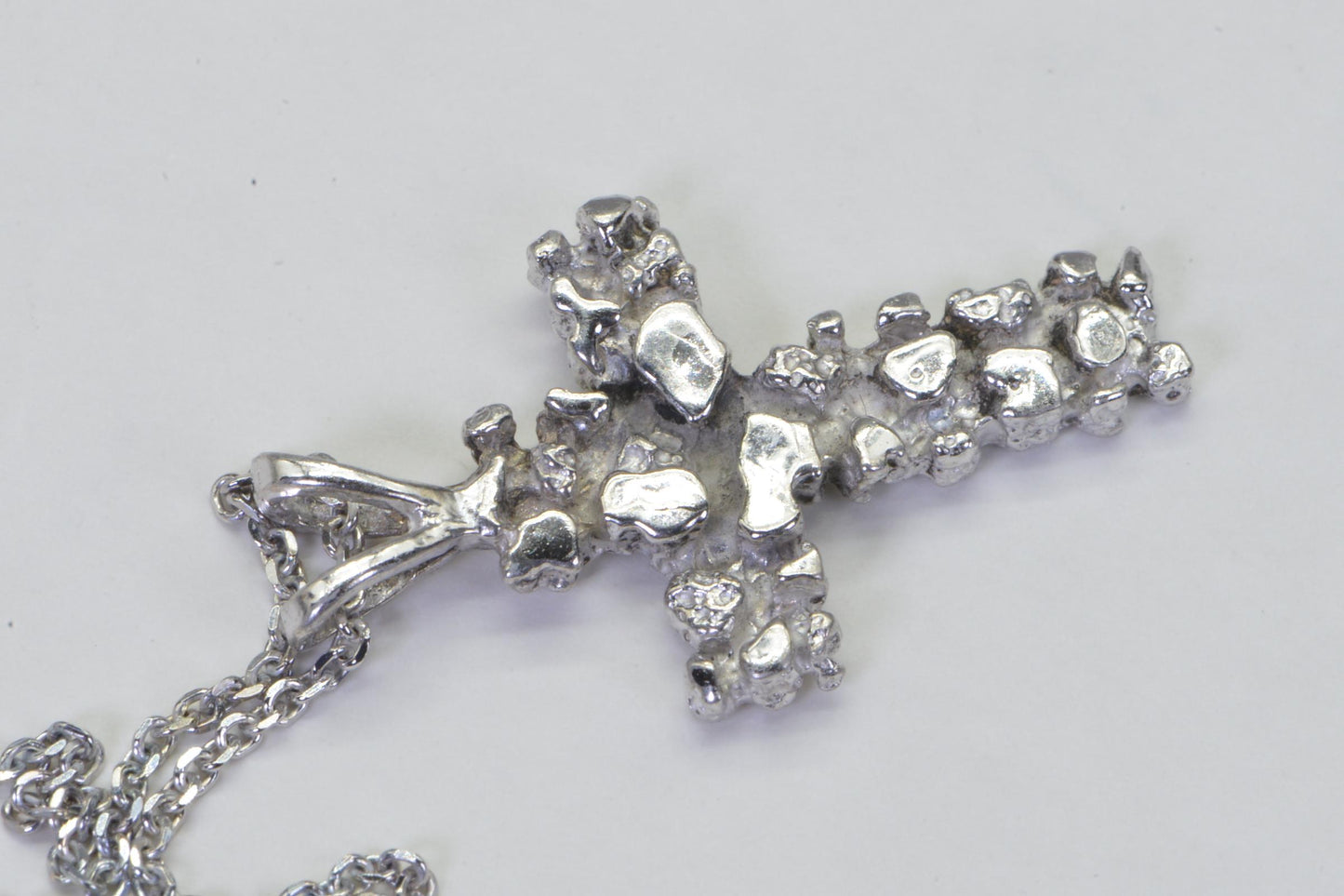 Handmade Nugget Cross Pendant Sterling Silver with 18K White Gold Finish