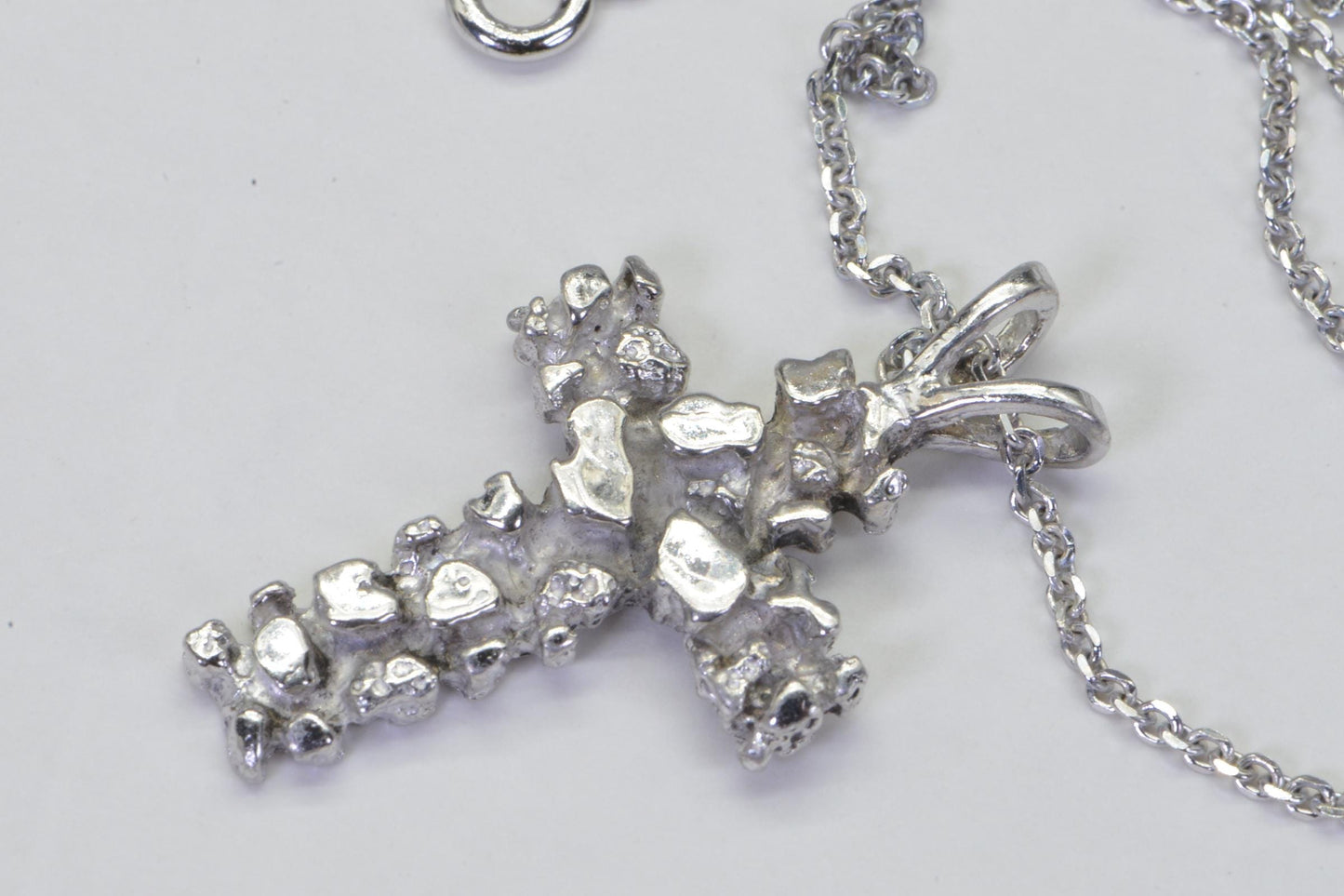 Handmade Nugget Cross Pendant Sterling Silver with 18K White Gold Finish