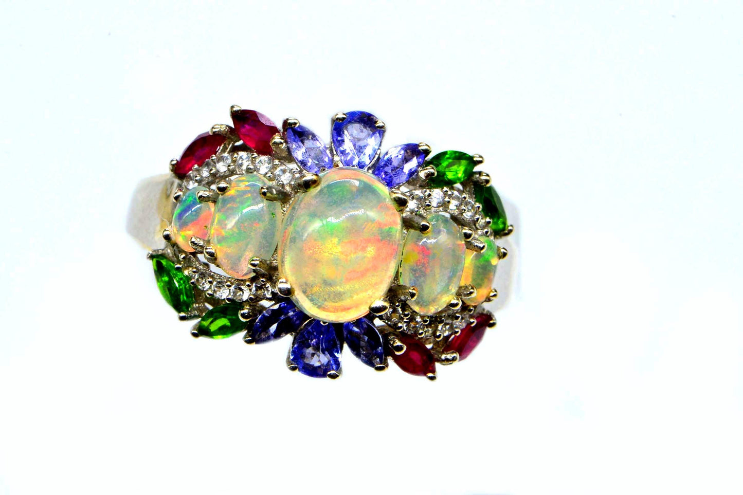 Authentic Ethiopian Opal Triplet  Multi Stone Ring  Sterling Silver October Birthstone