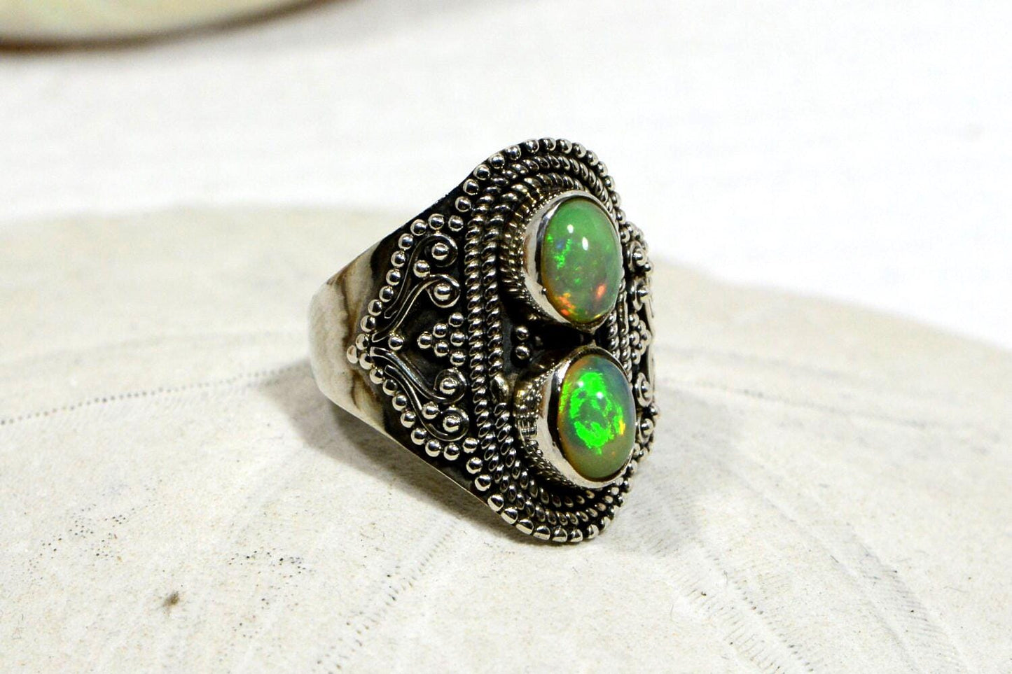 Ethiopian Opal Ring Sterling Silver size 7,October Birthstone, Victorian style ring