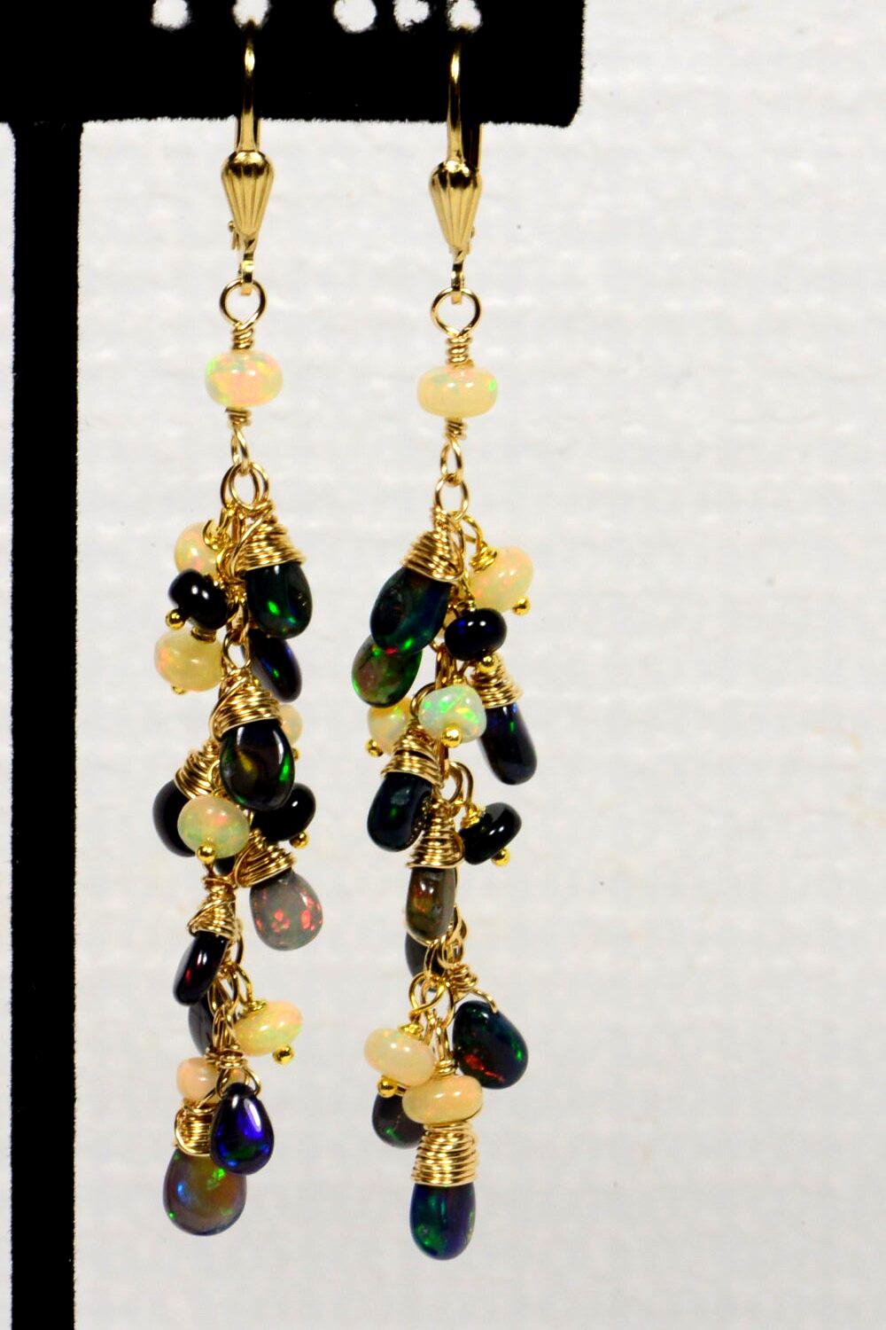 Ethiopian Opal Chandelier Earrings, 14K Gold Filled Dangle Earrings
