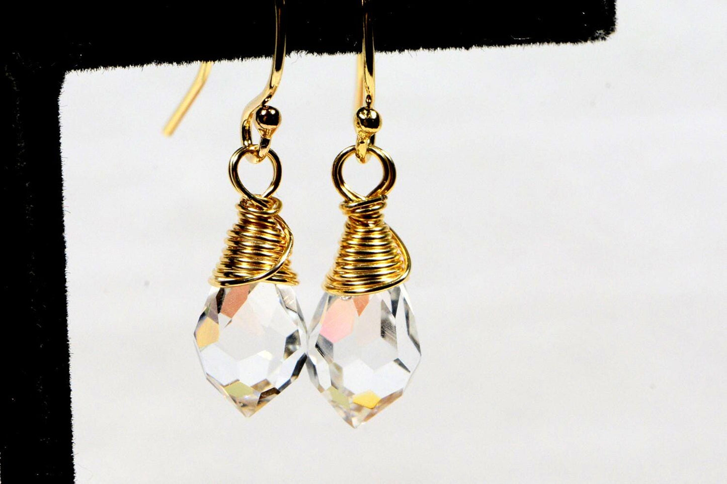 Crystal Drop Earrings, 14K Gold Filled Wire Wrapped Jewelry
