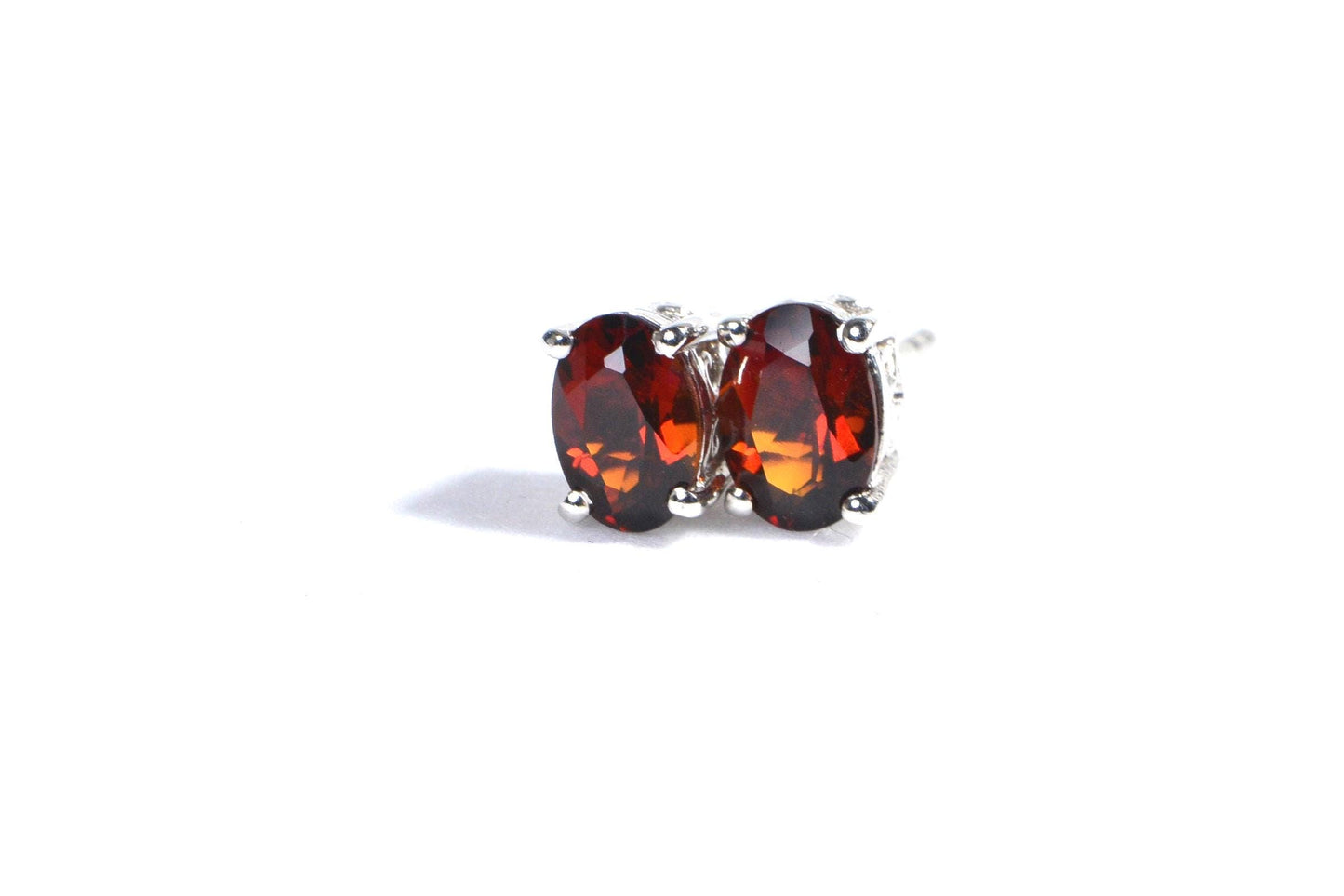 Natural Red Garnet  Stud Earrings Wire  Rhodium Over Sterling Silver Birthstone January