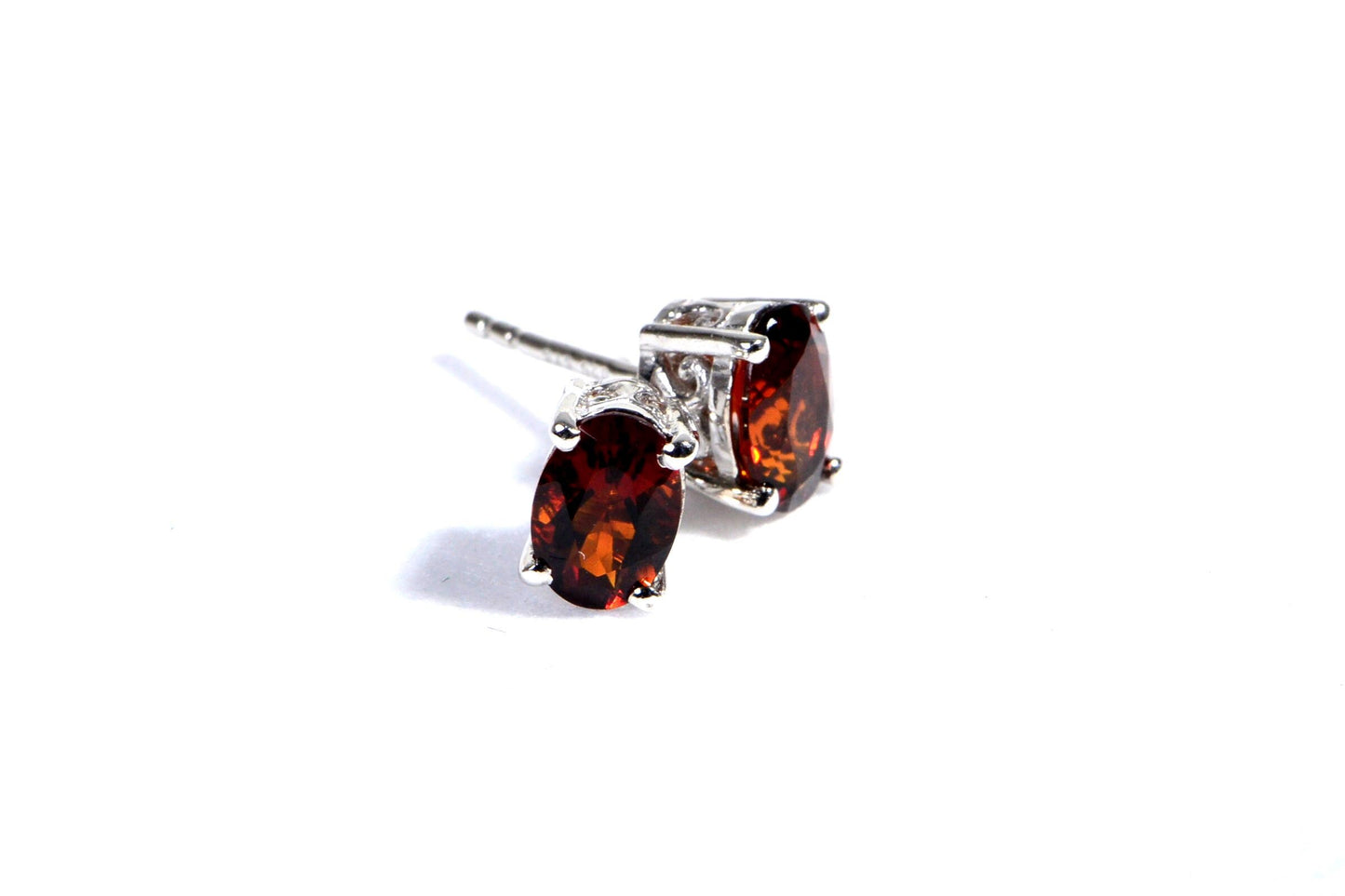 Natural Red Garnet  Stud Earrings Wire  Rhodium Over Sterling Silver Birthstone January