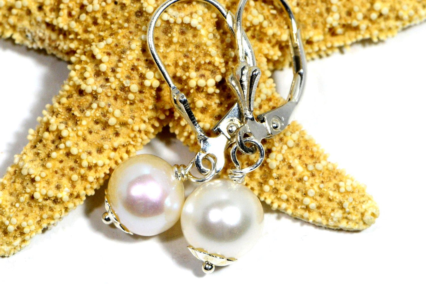 Freshwater Pearl Drop Earrings, AAA Quality, Sterling Silver Leverbacks