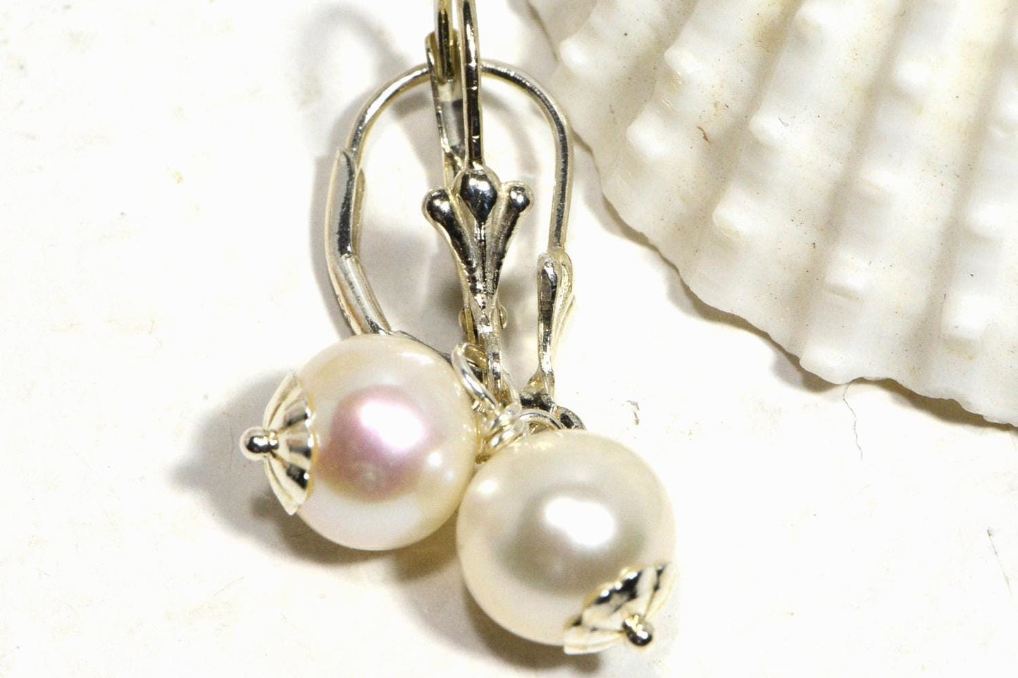 Freshwater Pearl Drop Earrings, AAA Quality, Sterling Silver Leverbacks