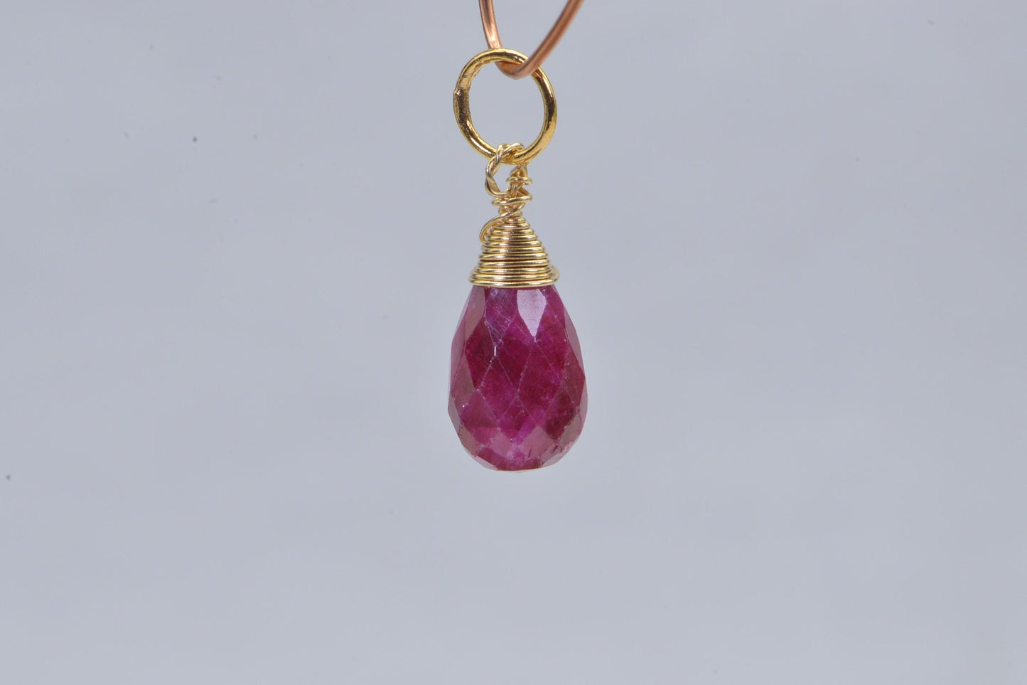 Ruby Briolette Pendant: 14K Gold Filled Wire Wrapped Gemstone