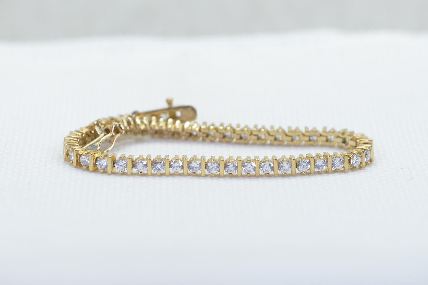Cubic Zirconia Tennis Bracelet: Sterling Silver Heart Charm, Estate Style