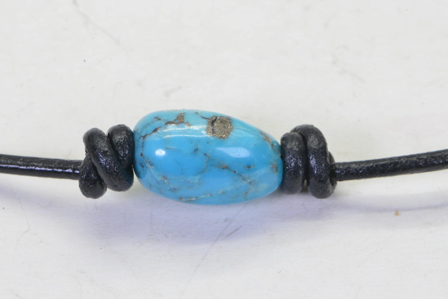Raw Arizona Turquoise Nugget Necklace: Kingman Blue Stone, Leather Cord