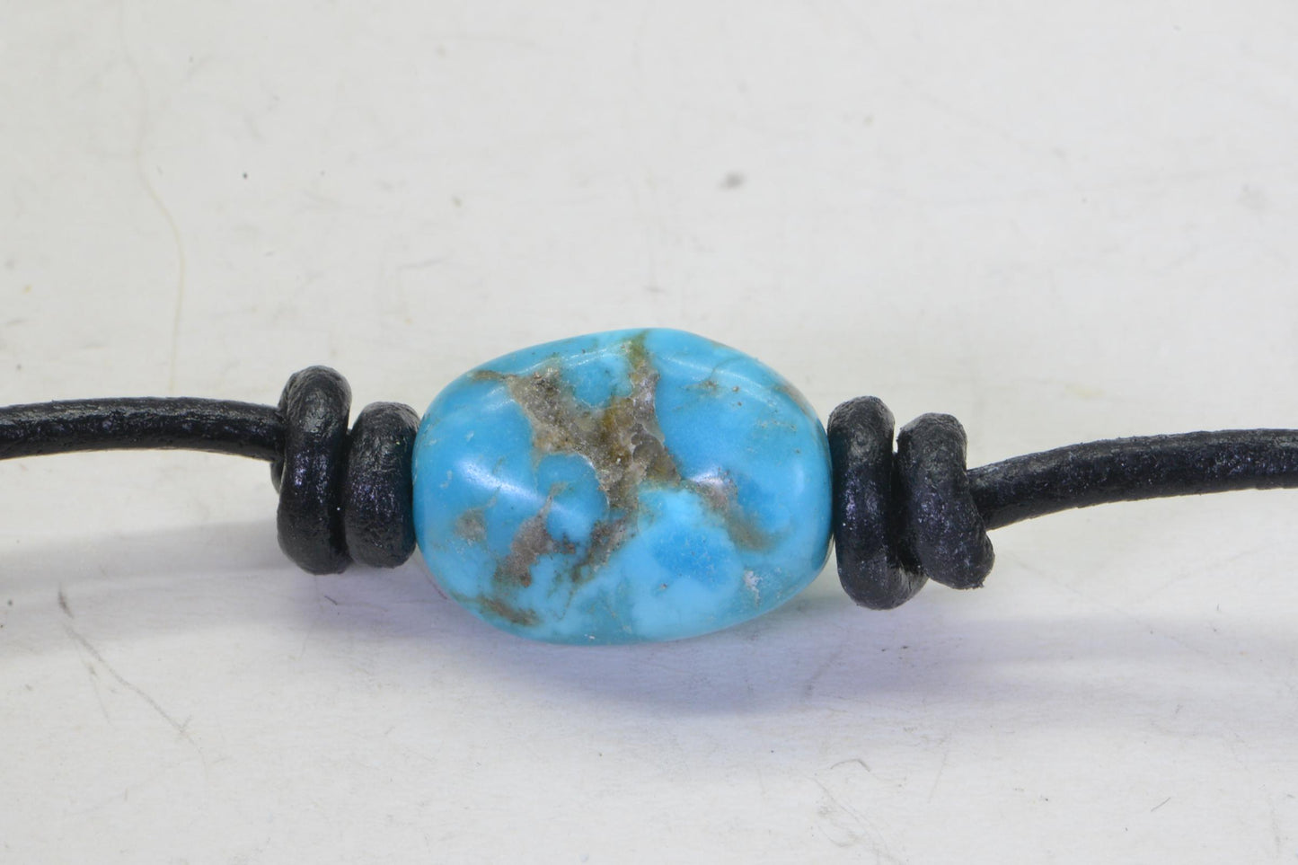 Raw Arizona Turquoise Nugget Necklace: Kingman Blue Stone, Leather Cord