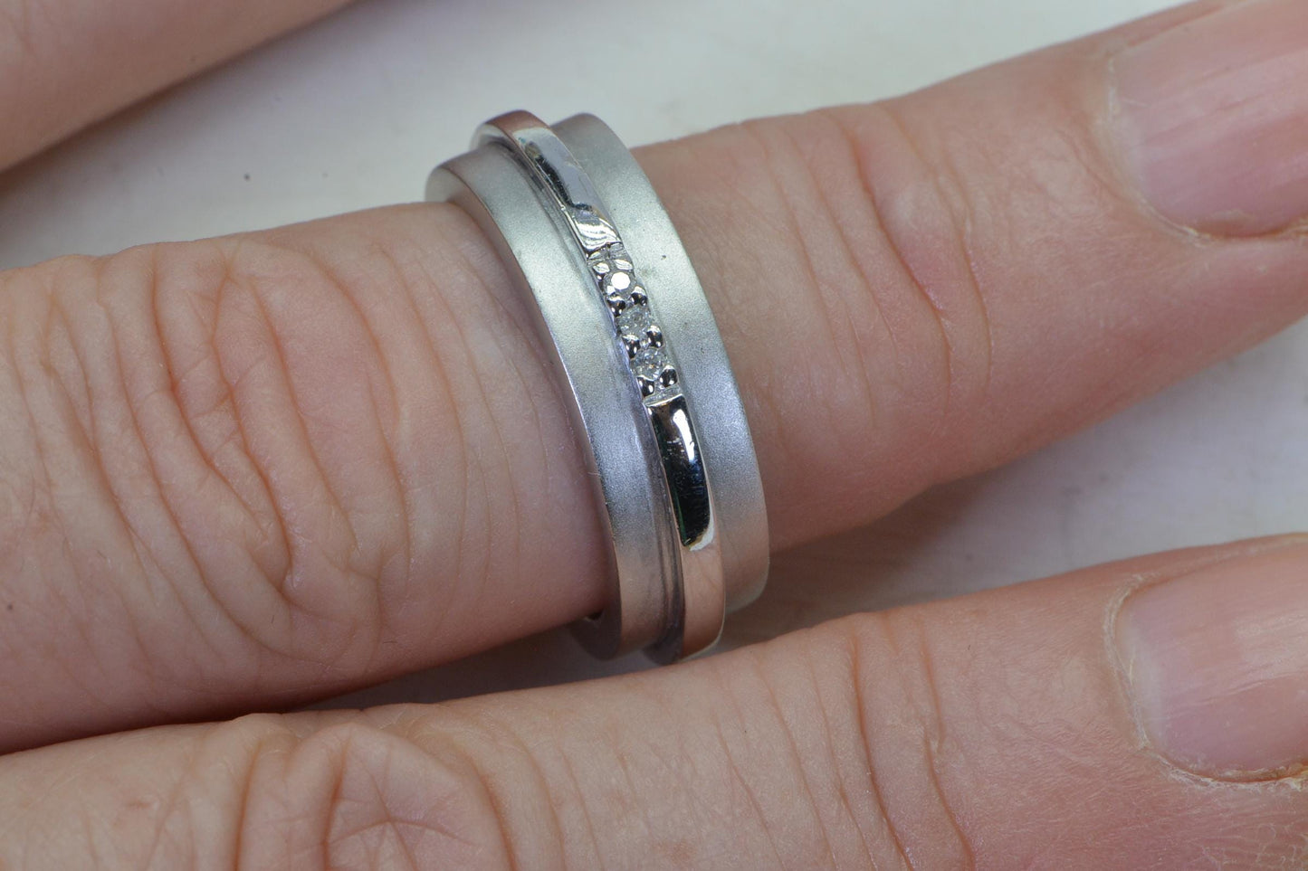 Vintage Diamond Anniversary Band Ring: 14K White Gold & Sterling Silver