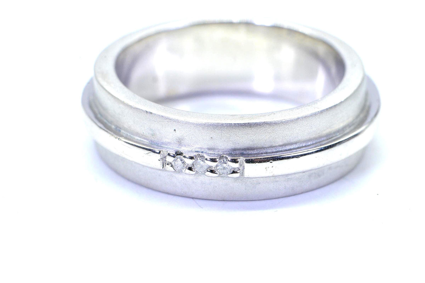 Vintage Diamond Anniversary Band Ring: 14K White Gold & Sterling Silver