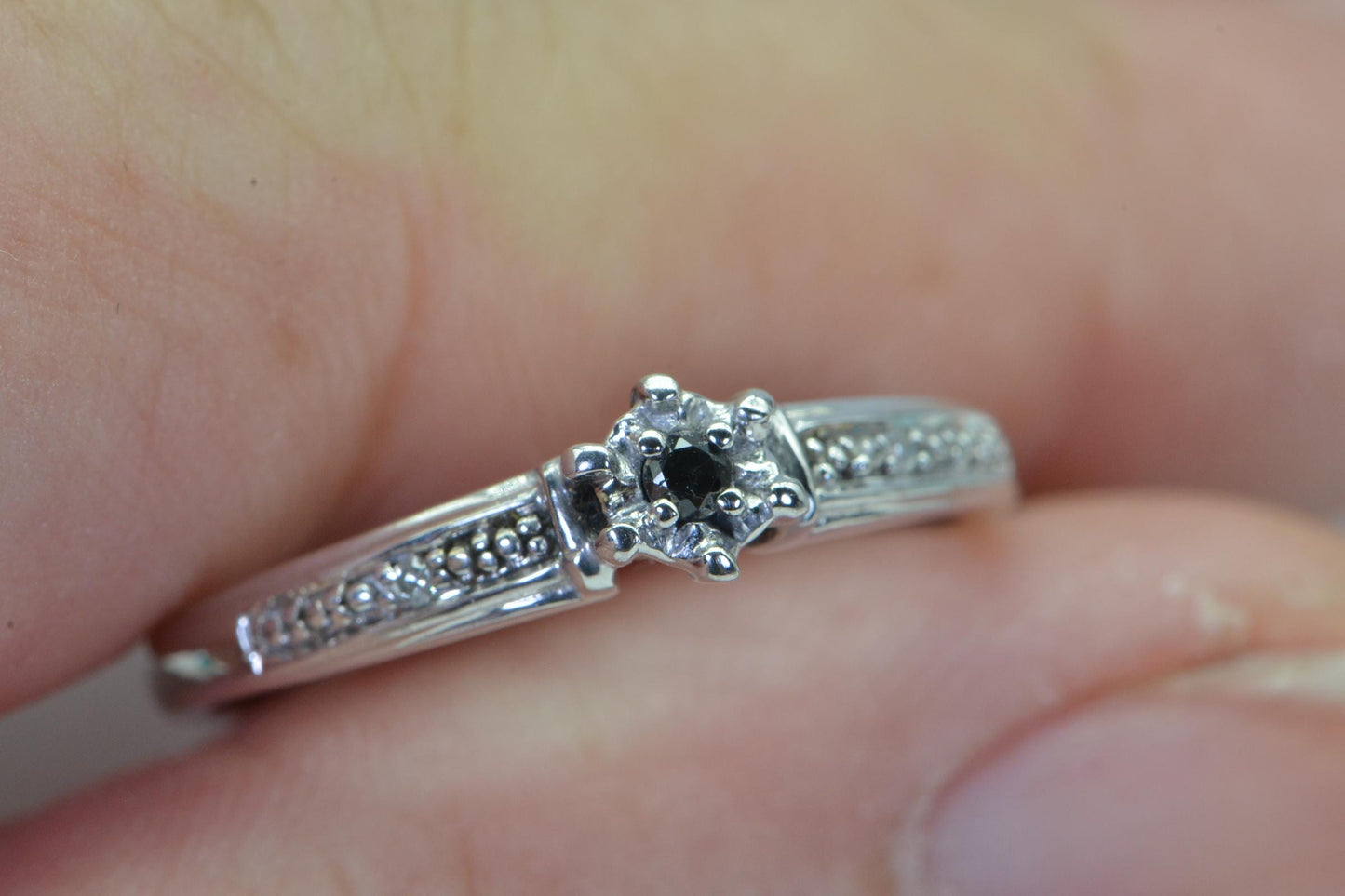Black Diamond Ring: 14K White Gold Over Sterling Silver, Minimalist Band
