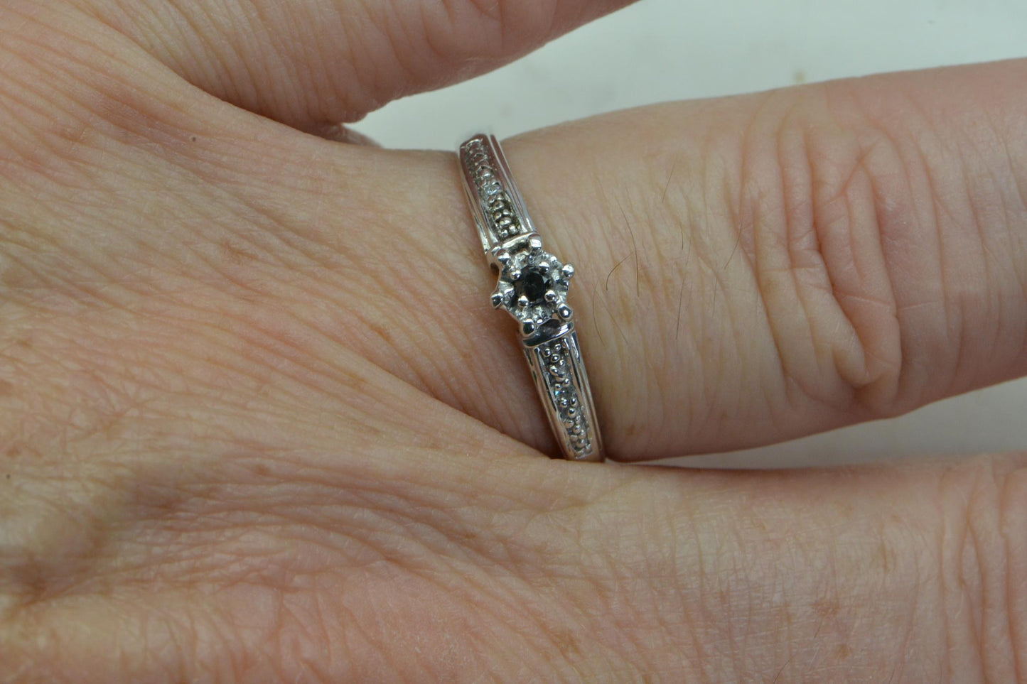 Black Diamond Ring: 14K White Gold Over Sterling Silver, Minimalist Band