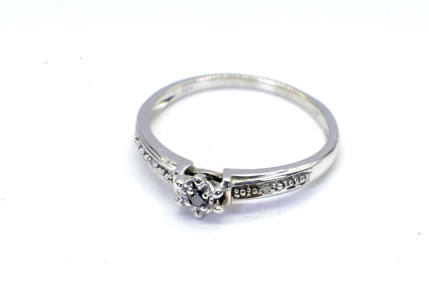 Black Diamond Ring: 14K White Gold Over Sterling Silver, Minimalist Band