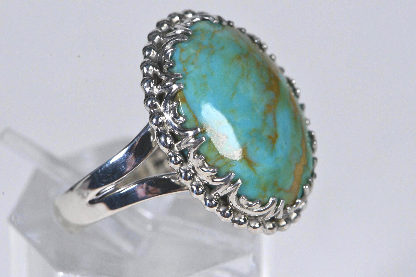 Kingman Turquoise Sterling Silver Ring: Oval Bezel Statement Ring