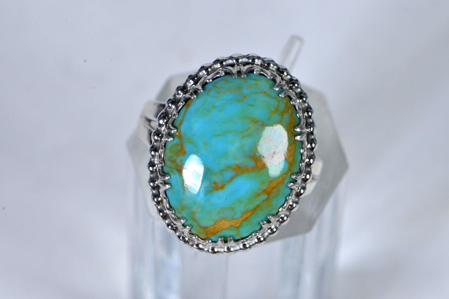 Kingman Turquoise Sterling Silver Ring: Oval Bezel Statement Ring