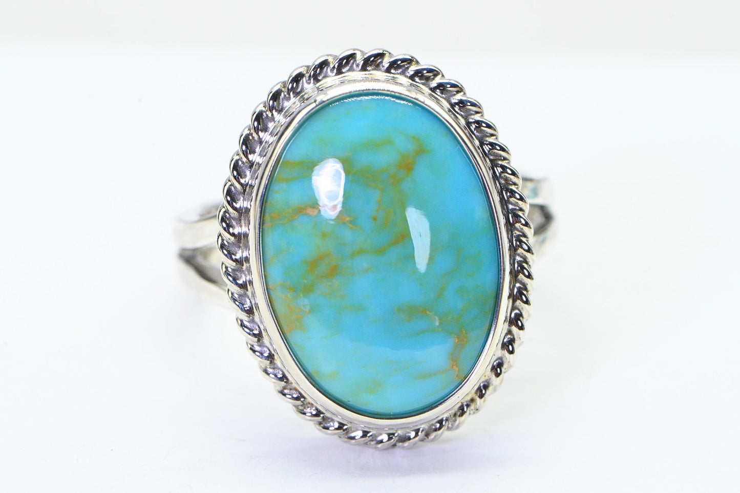Kingman Turquoise Sterling Silver Ring: Oval Solitaire Statement