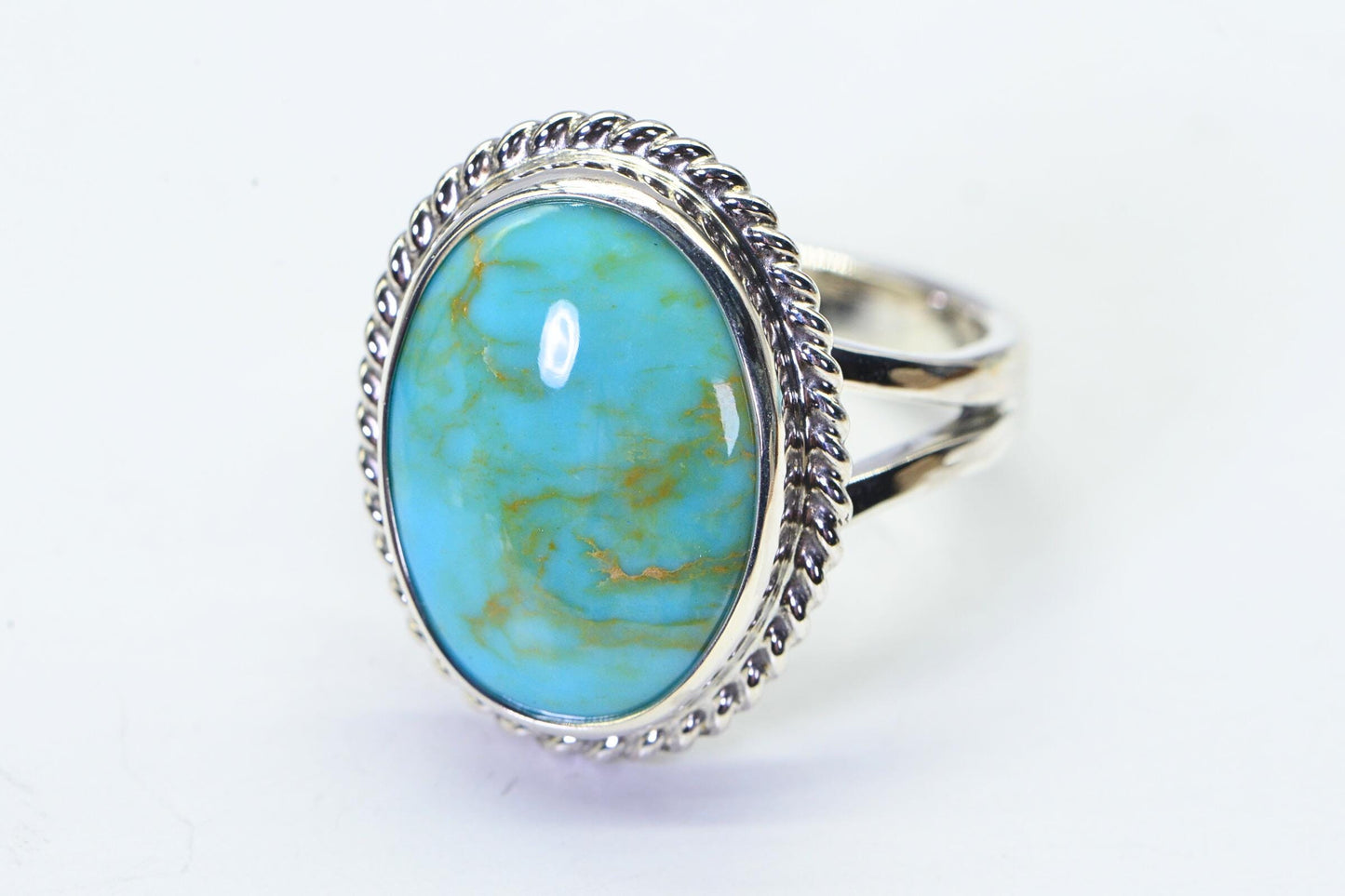 Kingman Turquoise Sterling Silver Ring: Oval Solitaire Statement