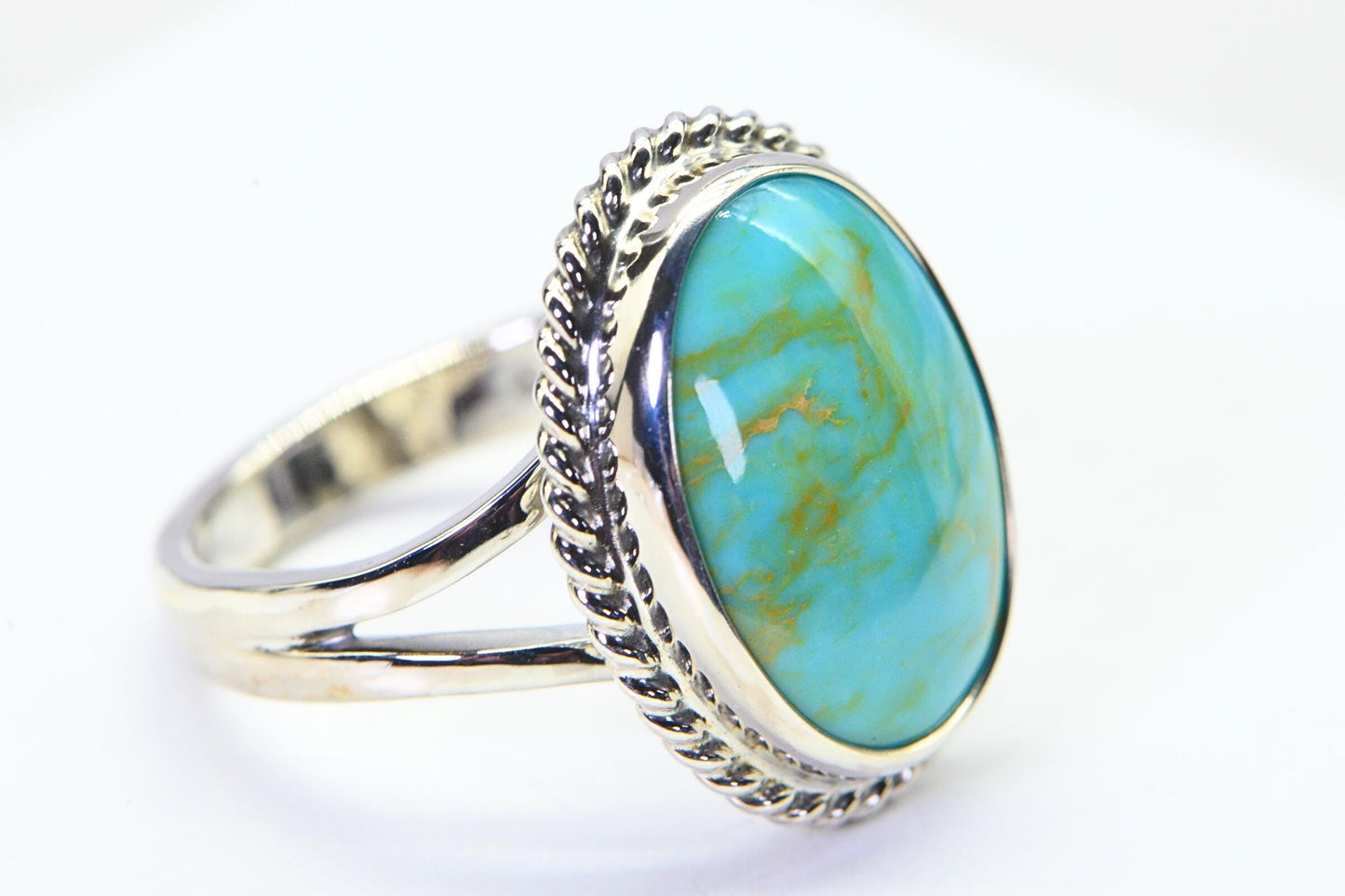 Kingman Turquoise Sterling Silver Ring: Oval Solitaire Statement