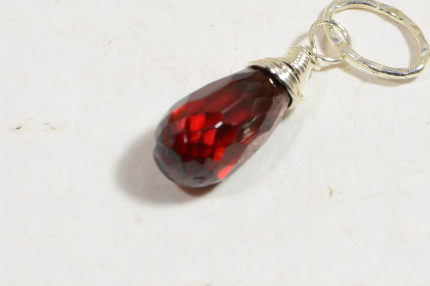 Garnet Teardrop Pendant, Wire Wrapped Gemstone Charm