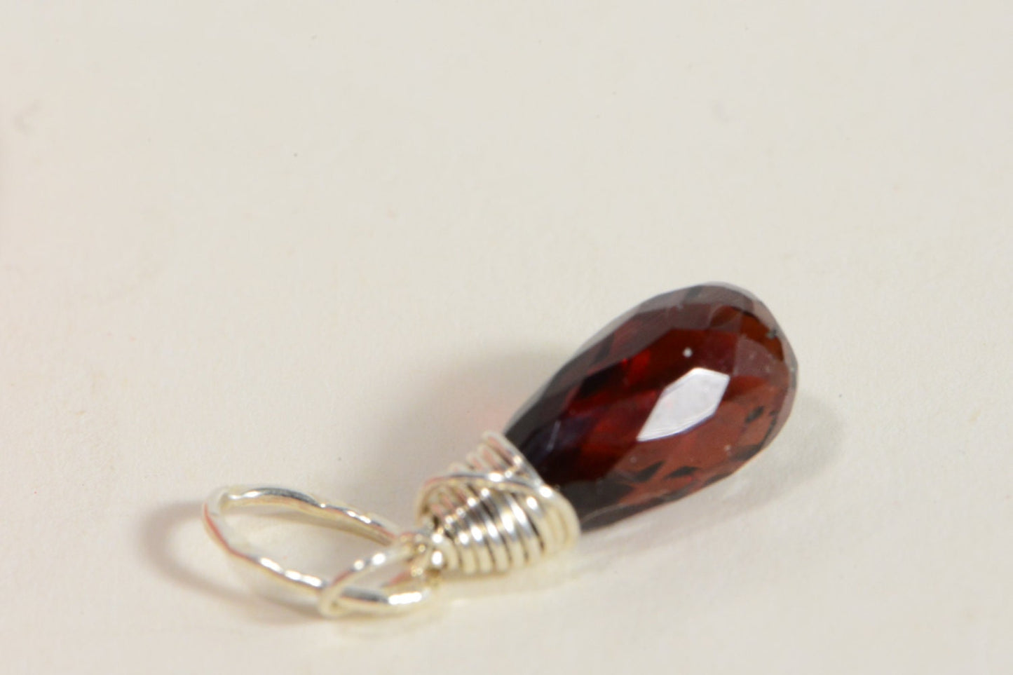 Garnet Teardrop Pendant, Wire Wrapped Gemstone Charm