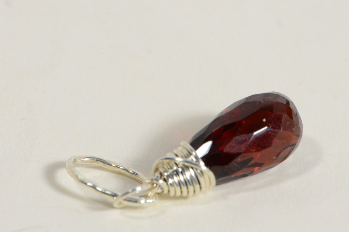 Garnet Teardrop Pendant, Wire Wrapped Gemstone Charm
