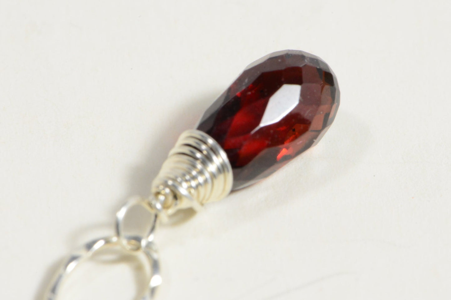 Garnet Teardrop Pendant, Wire Wrapped Gemstone Charm