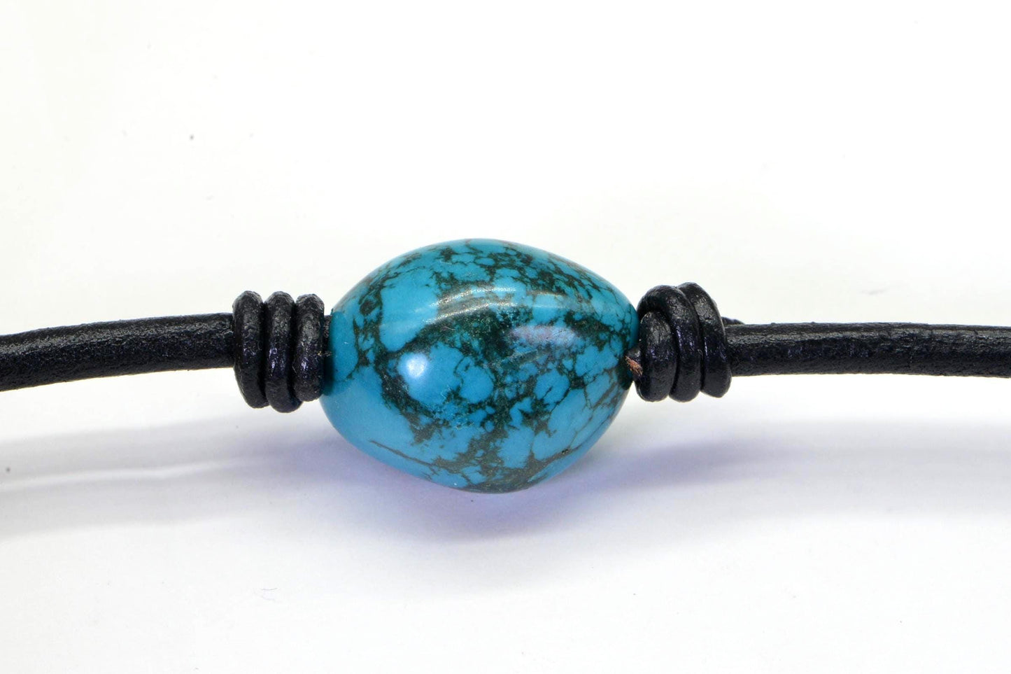 Turquoise Pendant Necklace, Sterling Silver Clasp, Black Leather Cord