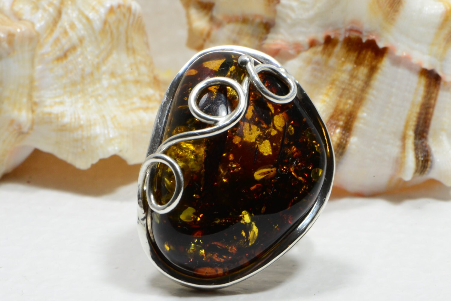 Baltic Amber Ring: Sterling Silver Gemstone Jewelry, Large Bold Ring Dark Honey Amber