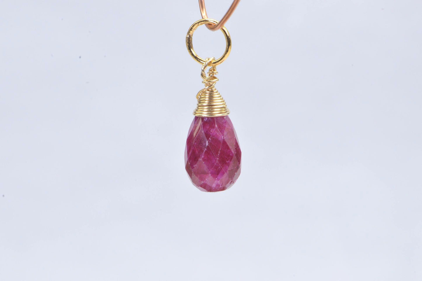 Ruby Briolette Pendant: 14K Gold Filled Wire Wrapped Gemstone